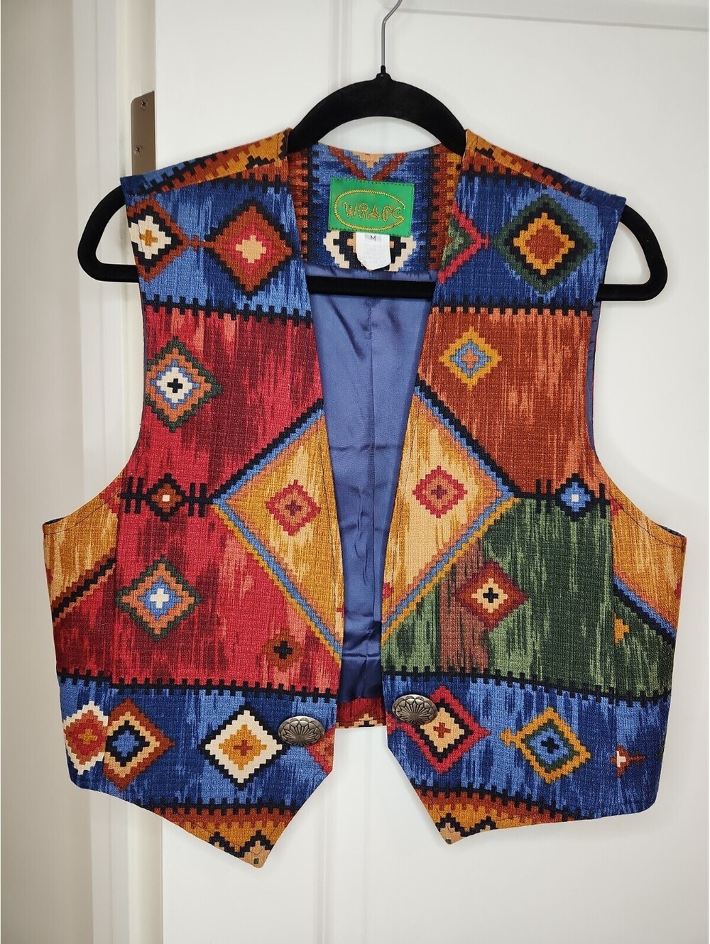 VTG Wraps Vest Southwestern Navaho Womens M Native Buffalo Tapestry USA RARE!